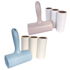 Pernic獨特斜紋膠帶滾筒黏毛器 T字型 米色/藍色+替換芯 4入組, 1套