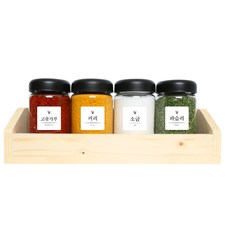 생활만 원형250 양념통 블랙캡 4p + 모던리프 양념통라벨 4p + 1단 양념통 우드선반 중 세트, 1세트, 9p