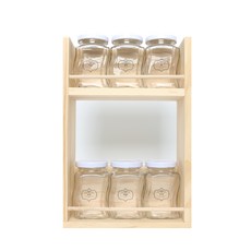 hand FACTORY 調味料木製收納架組, 1組, 調味盒 6入+2層木架+標籤