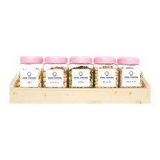 方型雜糧收納罐 粉蓋 5入+木頭收納盒+標籤貼紙 20款