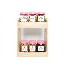 圓型雜糧收納罐 粉蓋 6入+木頭收納盒 2層+標籤貼紙 20款