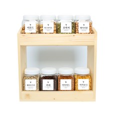 方型雜糧收納罐 白蓋 8入+木頭收納盒 2層款+標籤貼紙 20款