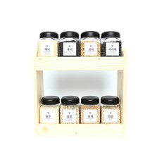 方型雜糧收納罐 黑蓋 8入+木頭收納盒 2層款+標籤貼紙 20款