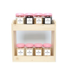 圓型雜糧收納罐 粉蓋 8入+木頭收納盒 2層+標籤貼紙 20款