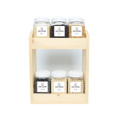 方型雜糧收納罐 白蓋 6入+木頭收納盒 2層款+標籤貼紙 20款