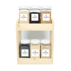 方型雜糧收納罐 白蓋 6入+木頭收納盒 2層款+標籤貼紙 20款