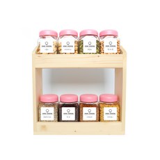 方型雜糧收納罐 粉蓋 8入+木頭收納盒 2層款+標籤貼紙 20款