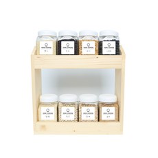 方型雜糧收納罐 白蓋 8入+木頭收納盒 2層款+標籤貼紙 20款