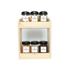 圓型雜糧收納罐 黑蓋 6入+木頭收納盒 2層+標籤貼紙 20款