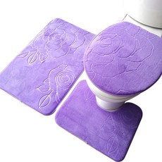 앤티스 욕실용품 변기커버 + 변기매트 + 발매트, 로즈 퍼플, 1세트