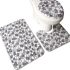 ANTS 北歐風格馬桶蓋套+馬桶地墊+地墊, 卵石, 1套