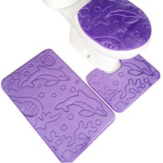 앤티스 욕실용품 변기커버 + 변기매트 + 발매트, 돌고래 퍼플, 1세트