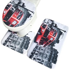 ANTS 現代風格馬桶蓋套+馬桶地墊+地墊, 紅色巴士, 1套