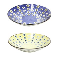 復古義大利麵盤 2入, 黃色, 藍色, 1套