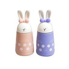 PUKO Magic Rabbit兔子造型不鏽鋼保溫瓶 2入組, 淺粉色+紫色, 300ml