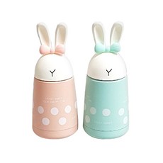 PUKO Magic Rabbit兔子造型不鏽鋼保溫瓶 2入組, 淺粉色+淺綠色, 300ml, 2個