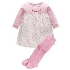 Vlinder 女童款按扣花朵圖案連身裙褲襪套裝 Y013BCSA036