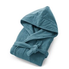 La Redoute 絲絨連帽浴袍 450g L F704042, 孔雀藍, 1個