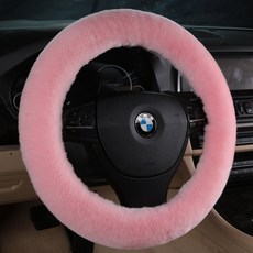QueenLife 毛絨絨汽車方向盤套, 淺粉色