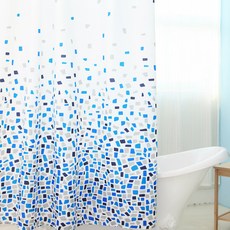 KOXINA 防水浴簾 方形磁磚款+窗簾環 12入, 1套