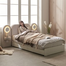 보니애가구 포든 3서랍 수납 침대 프레임 + 협탁2p 세트 방문설치, 라이트그레이 + 화이트