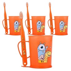 加寬兒童異想牙刷+口杯套組6-8歲橙色, 4組