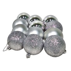 亮霧粉球 6cm 12入 聖誕裝飾球, 銀色, 1組