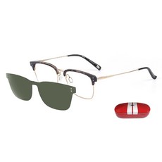 迷你運動太陽眼鏡 眼鏡 RM7029 + 偏光夾片 + 眼鏡盒, 鏡框(玳瑁色), 鏡片(綠色), 鏡腳(金色), 1個