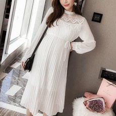 蕾絲拼接百褶孕婦連身裙 BC183