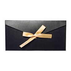 Jane 緞帶裝飾長版彩色信封禮金袋 + 緞帶, 黑色 + 金色緞帶, 10套