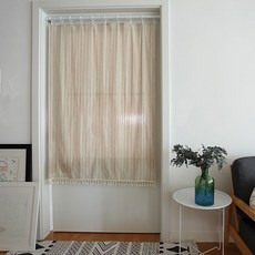 BYAMI 亞麻流蘇遮蔽窗簾, 米色