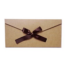 Jane 緞帶裝飾長版彩色信封禮金袋 + 緞帶, 牛皮紙 + 深棕色緞帶, 10套