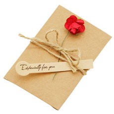 Dona&Deco Erica牛皮紙信封S+紅色迷你玫瑰花裝飾 10入, 混色, 1套