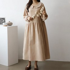 BONBONSTORY 清純感燈芯絨孕婦連身裙