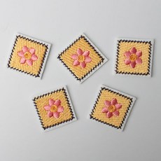時尚亮點迷你刺繡貼 方形布貼 28 x 28 mm, 花朵, 5個