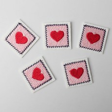時尚亮點迷你刺繡貼 方形布貼 28 x 28 mm, 愛心, 5個