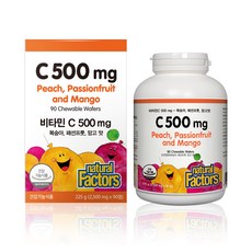 natural Factors 維他命C水果咀嚼C片 500mg 桃子百香果芒果味, 90顆, 1罐
