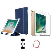 Hoya Apple Pencil收納智能保護套 軟式果凍殼 鋼化玻璃膜套組 + 支架 + Home鍵, 海軍藍, 1個