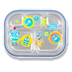 機器人印花不鏽鋼6格便當盒組, 藍色, 便當盒+便當蓋, 1組