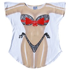 FantasyCoverups 블랙 레이스 비키니 커버업 티셔츠