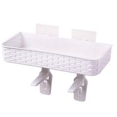 바구니무늬 부착형 욕실 선반, 화이트, 1개