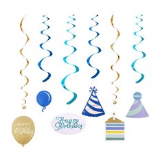 바니와티거 바티와티거 파티용 소용돌이 데코 천장 장식, Blue Foil Swirl