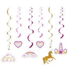 바니와티거 바티와티거 파티용 소용돌이 데코 천장 장식, unicorn Foil Swirl