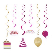바니와티거 바티와티거 파티용 소용돌이 데코 천장 장식, Pink Foil Swirl