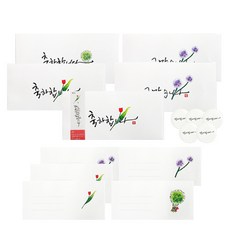 풀컬러즈 도이피다 캘리그라피 축하합니다 고맙습니다 카드 봉투 스티커 세트, 혼합 색상, 5세트