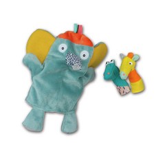 Ebulobo 叢林派對系列大象手偶+手指布偶 2入, 混色