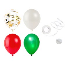 派對5彩亮片氣球 30入+絲帶+海綿圓貼片 50入, 金色星星款+珍珠白+珍珠紅+珍珠綠, 1套