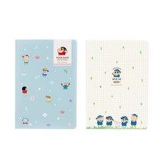 플라잉웨일즈 짱구는못말려 그리드 중철 노트 M ver2 2종세트, 오늘뭐해, 숲속으로, 1세트