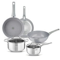 Tefal 特福 IH感應爐適用不鏽鋼陶瓷不沾鍋具 5件組, 灰色, 平底鍋24cm+28cm+炒鍋28cm+單水鍋18cm+水鍋24cm