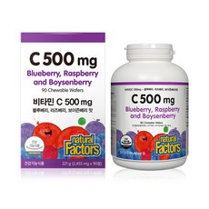 natural Factors 維生素 C 500 藍莓覆盆子波森莓味, 90顆, 1罐